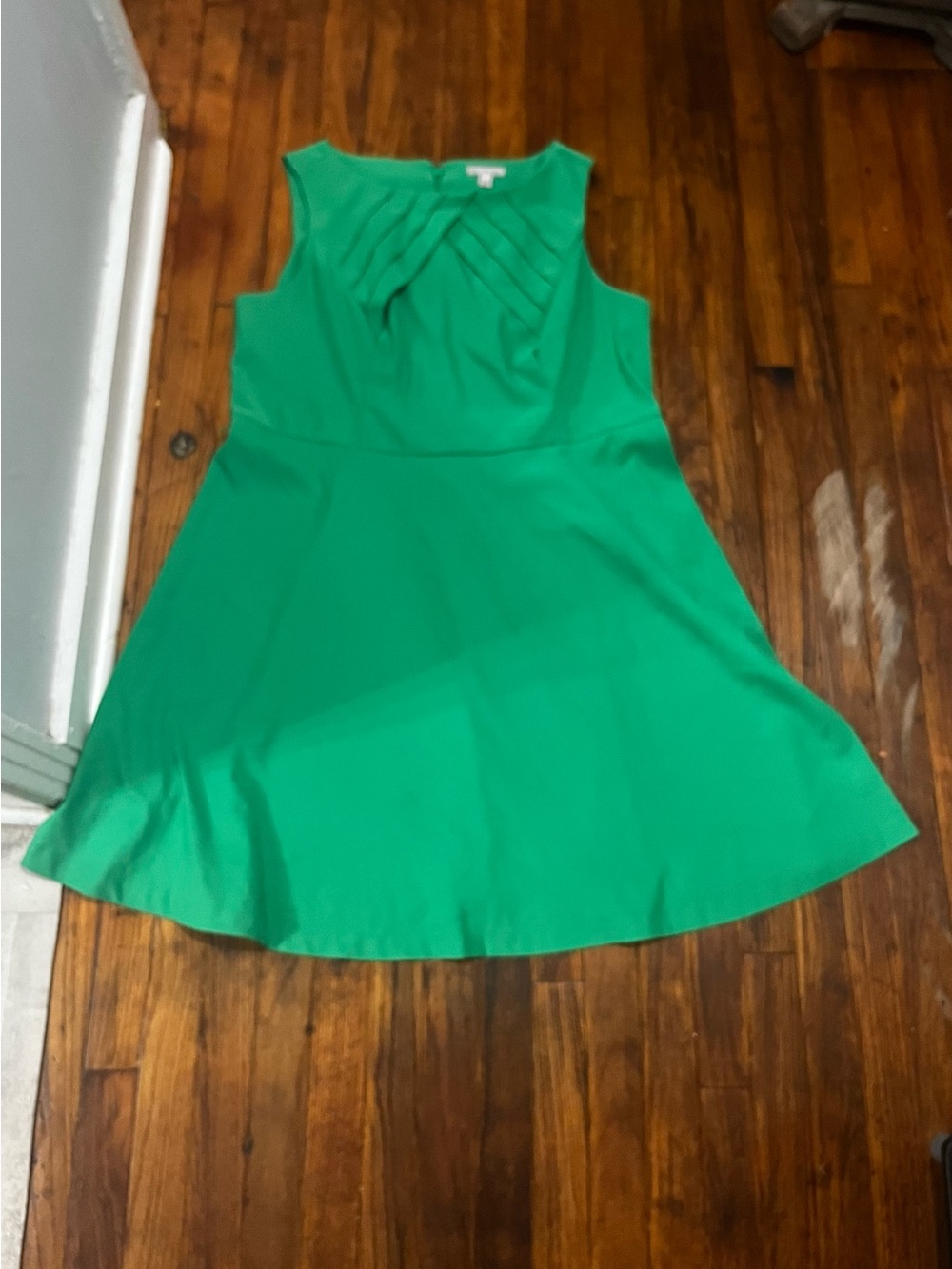 Sleeveless Green Pleated-Front A-Line Dress